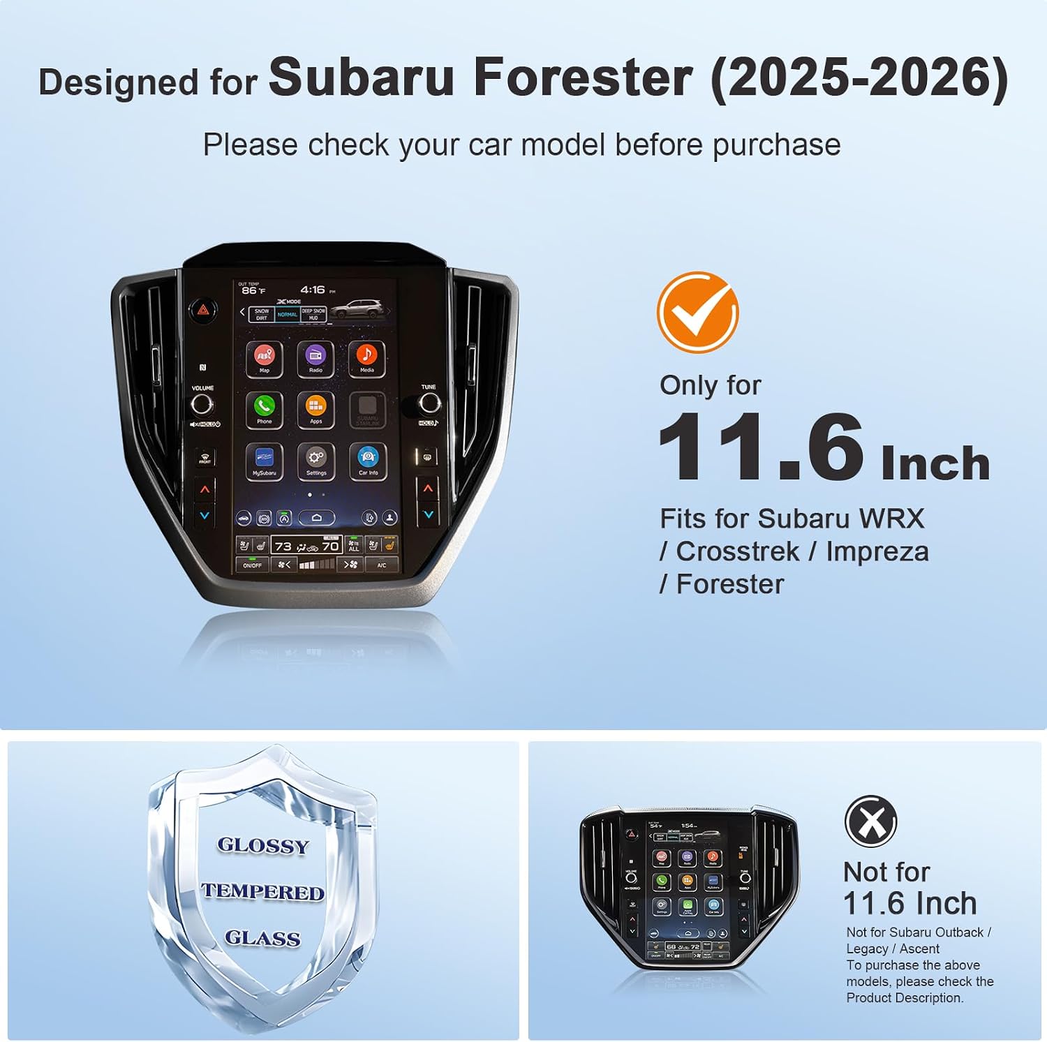 for 2025 Subaru Forester Screen Protector for 2025 2026 Forester Sport Limited Touring Wilderness 11.6-in Display for Subaru Forester Hybrid Accessories Tempered Glass Film