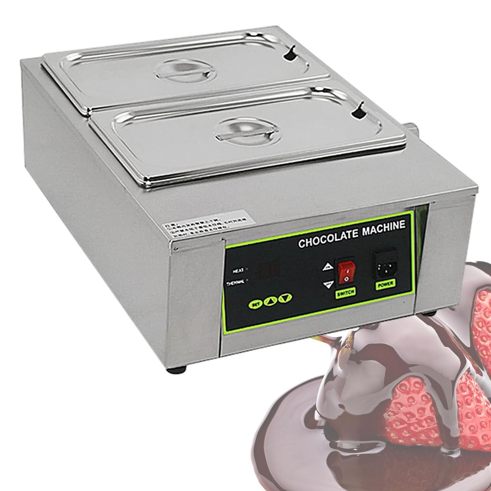 Machine De TempéRage Du Chocolat, Fondoir à Chocolat éLectrique Commercial, 17,6 Lb Professionnel Chauffé Pour Faire Fondre Le Beurre De Chocolat, 0 à 95 ℃ Un Seul Baril,2Cylinder