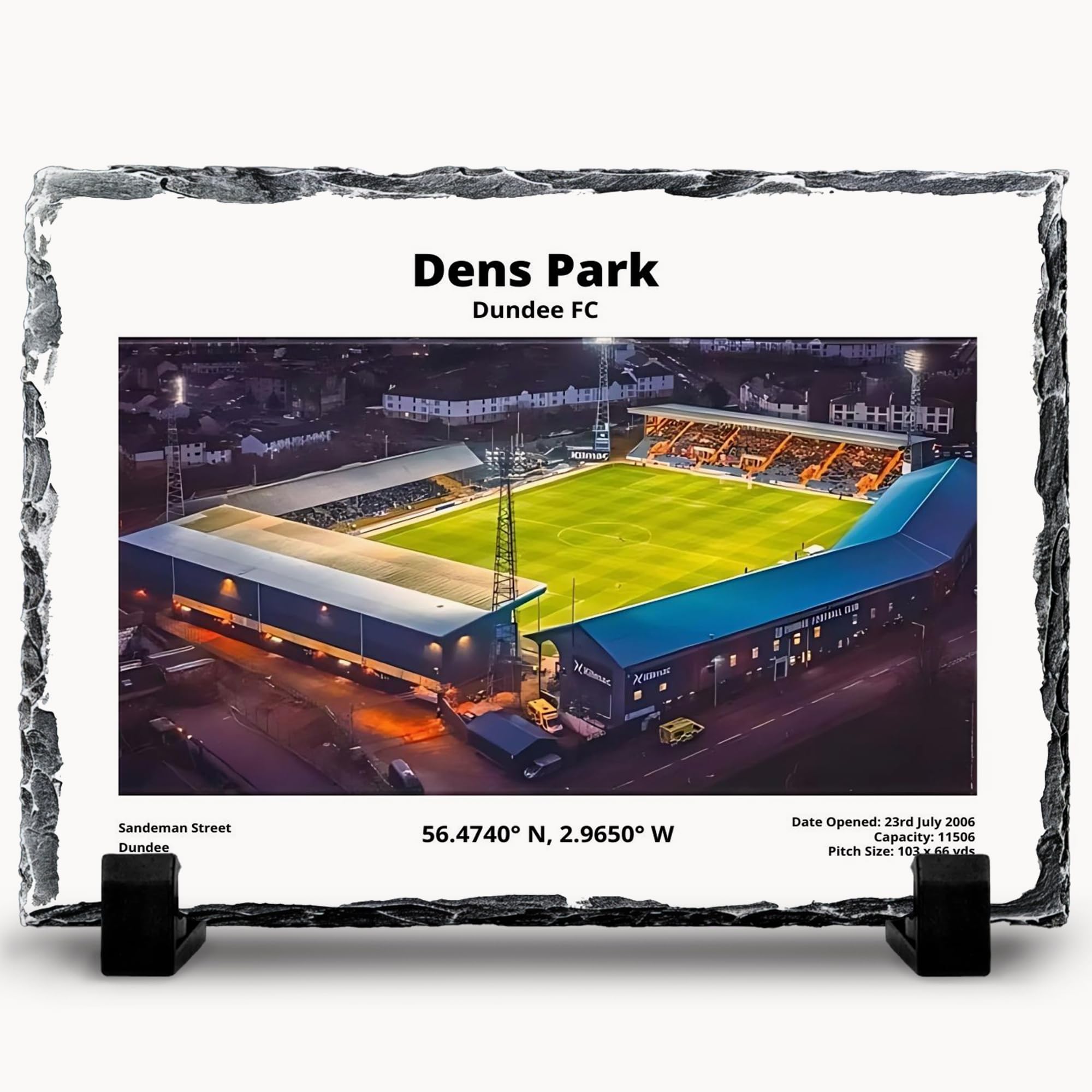 Dundee FC Dens Park Stadium Slate Plaque with Stand - 200mm x 150mm - Coordinates Souvenir for Dee Fans