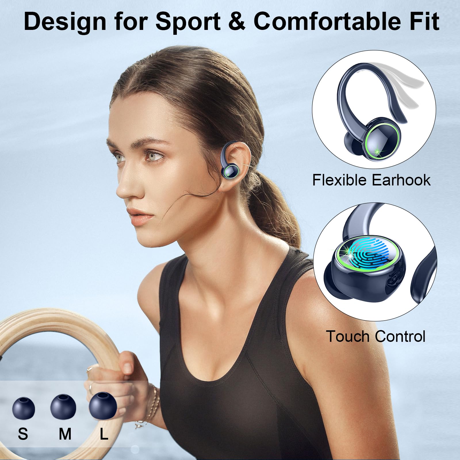 Matast Cuffie Bluetooth, Auricolari Bluetooth Sport con HiFi Stereo, Cuffie Senza Fili con LED Display, Ore Cuffie Wireless In Ear Cancellazione Rumore ENC e HD Mics, IP7 Impermeabile Cuffiette