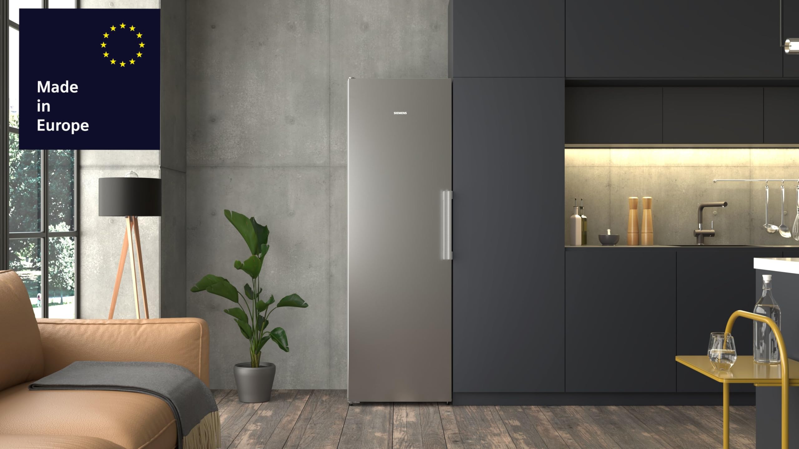 Siemens iQ300 Freistehender XXL Kühlschrank 186,2 x 59,5 cm, KS36NVICG, 402 L Kühlen, Total noFrost, hyperFresh 0°C Schubladen, LED-Beleuchtung, Metall-Rückwand, antiFingerprint Edelstahl