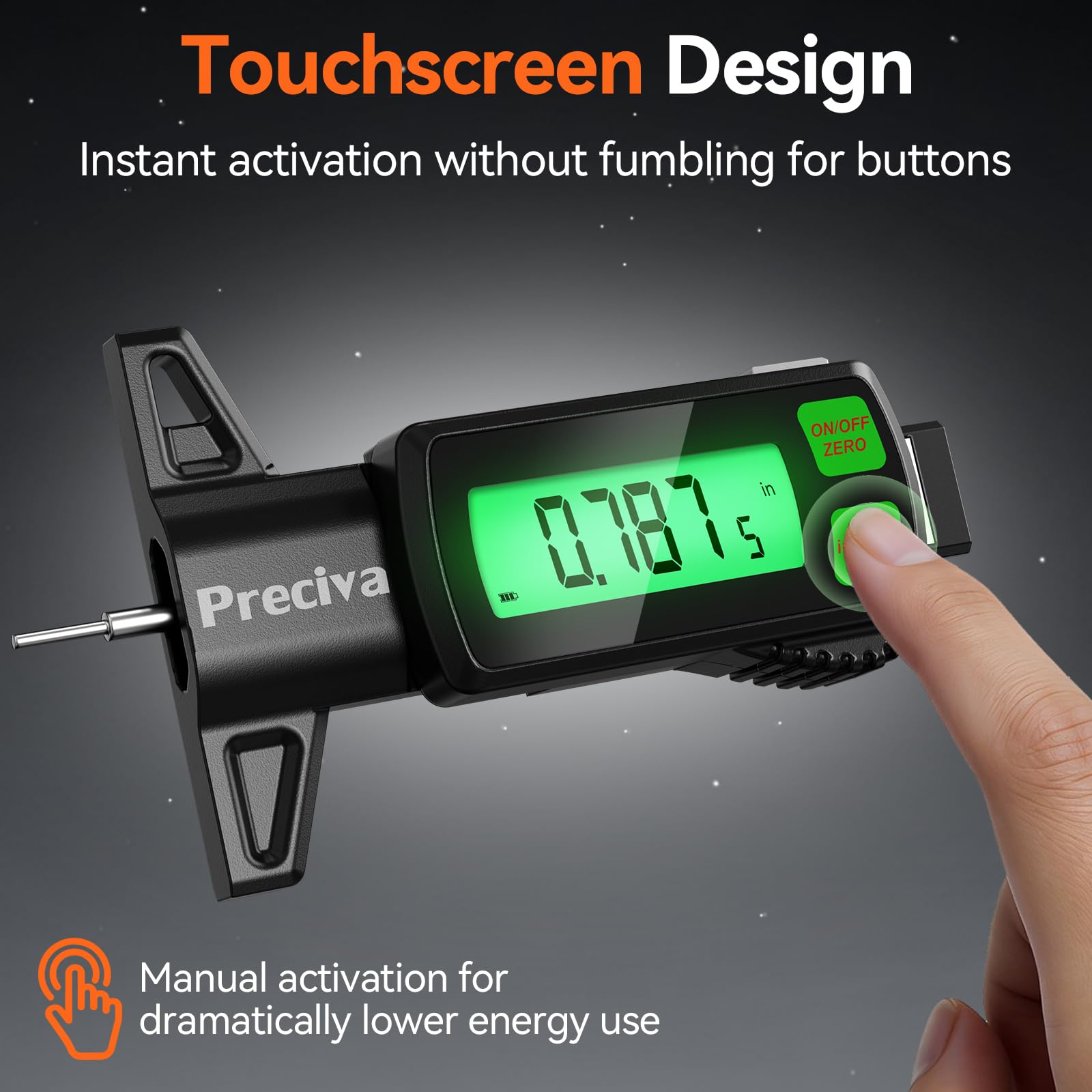 Preciva Rechargeable Tire Tread Depth Gauge, Touch Screen Digital Tire Depth Gauge with Lighting, in/MM/F Conversion, IP54 Waterproof, Auto Power Off, for Tread Depth, Brake Shoe and Pad Wear - 4
