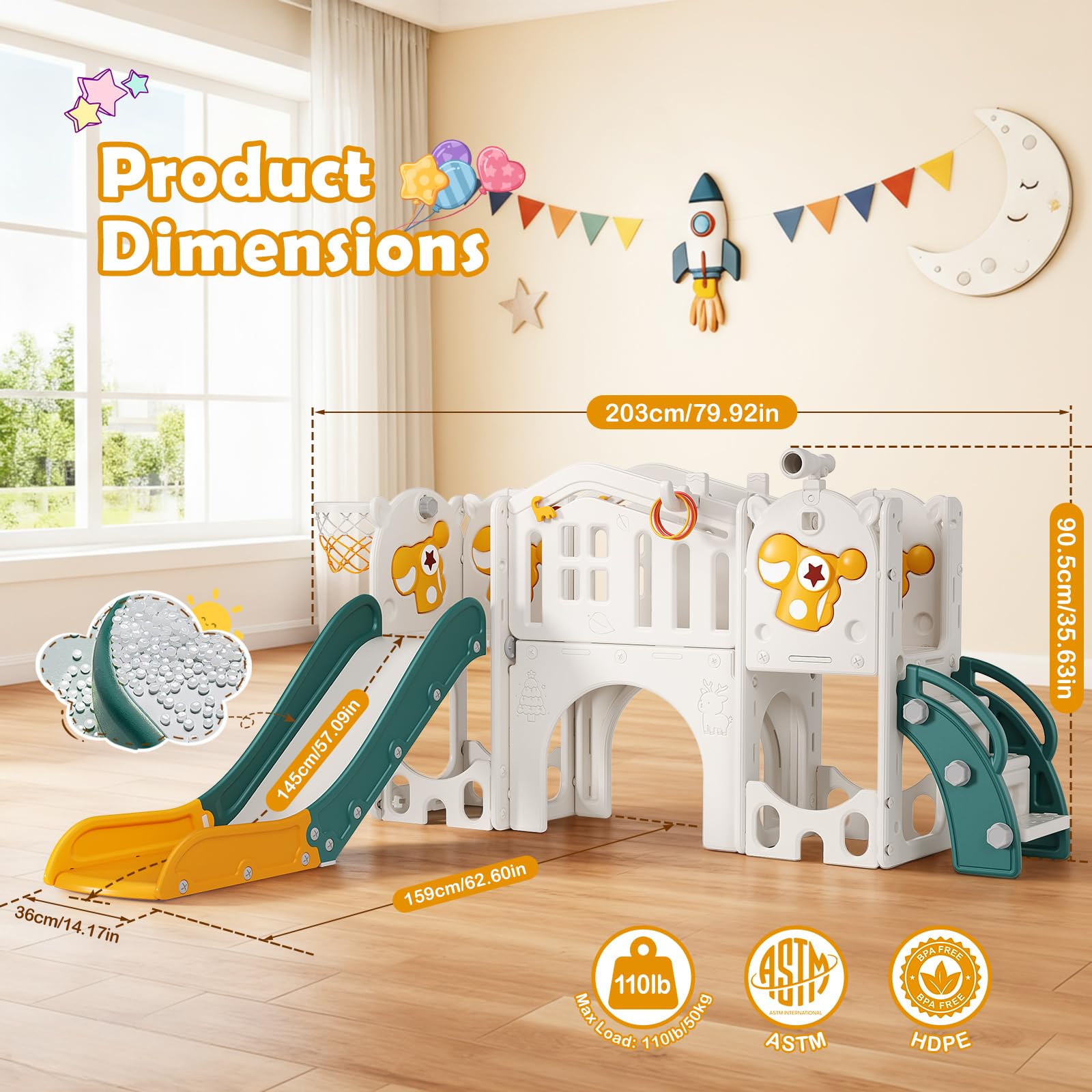 Toboggan pour Enfants 10-en-1,Toboggan pour l'intérieur et l'extérieur