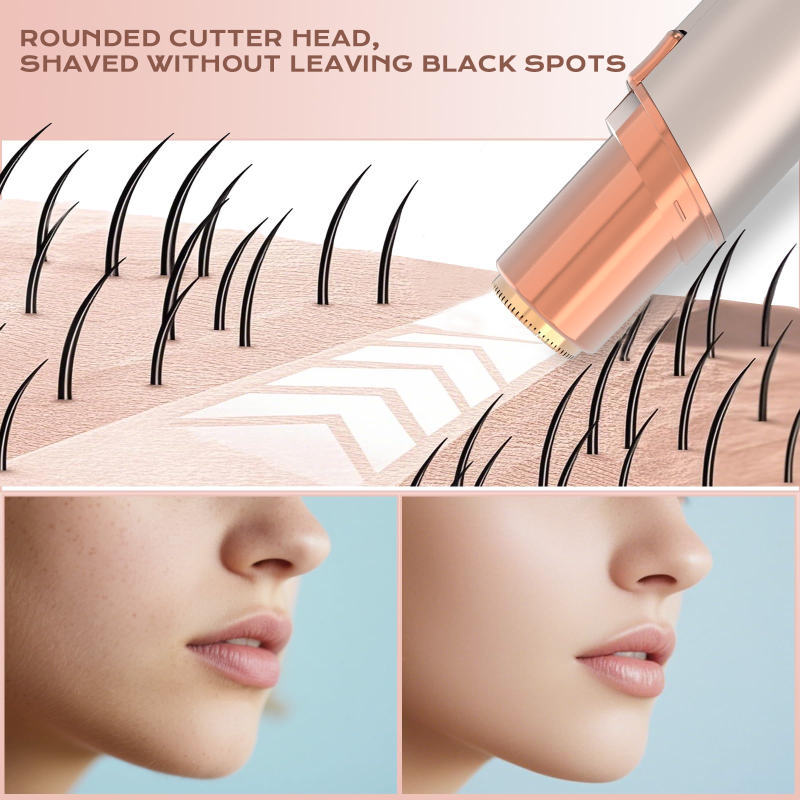 Depilación facial para mujeres, removedor de vello facial eléctrico sin dolor recargable para la cara para labios, barbilla, axila, melocotón fuzz, dedos, cuello, mejillas y recargable por USB 3