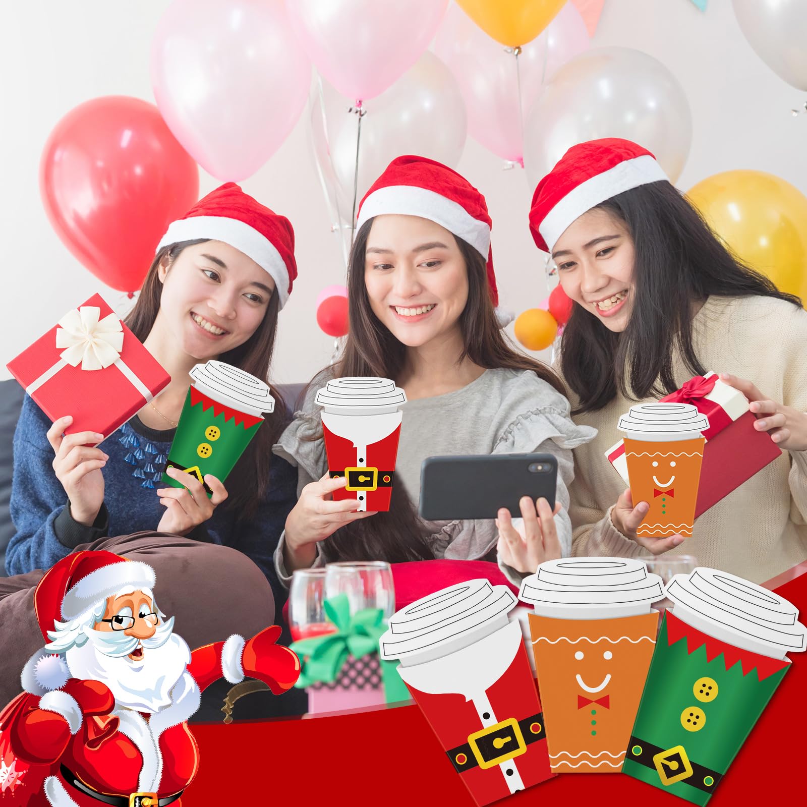 Hillban 24 Stück Weihnachtsgeld- und Geschenkkartenhüllen, Weihnachtsgeschenkkartenhalter, Weihnachtsgeldhalter, Ornamente, Weihnachtsgrußkarten für Weihnachtsfeier, Geschenkdekoration