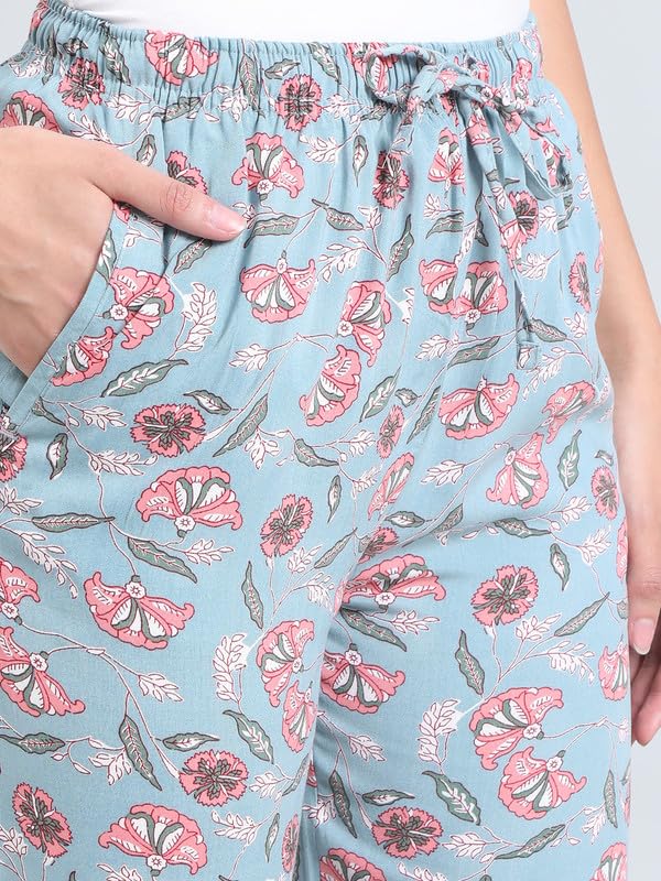 Image of GO COLORS Women Printed Woven Viscose Mid Rise Lounge Pants