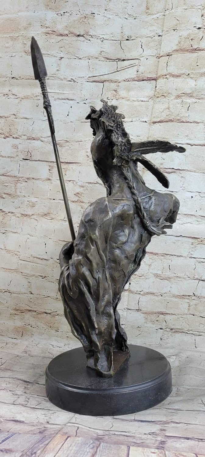 EUROPEAN BRONZE Original Real Bronze Native American Indian Cheif Bear Headdress Bust Sculpture