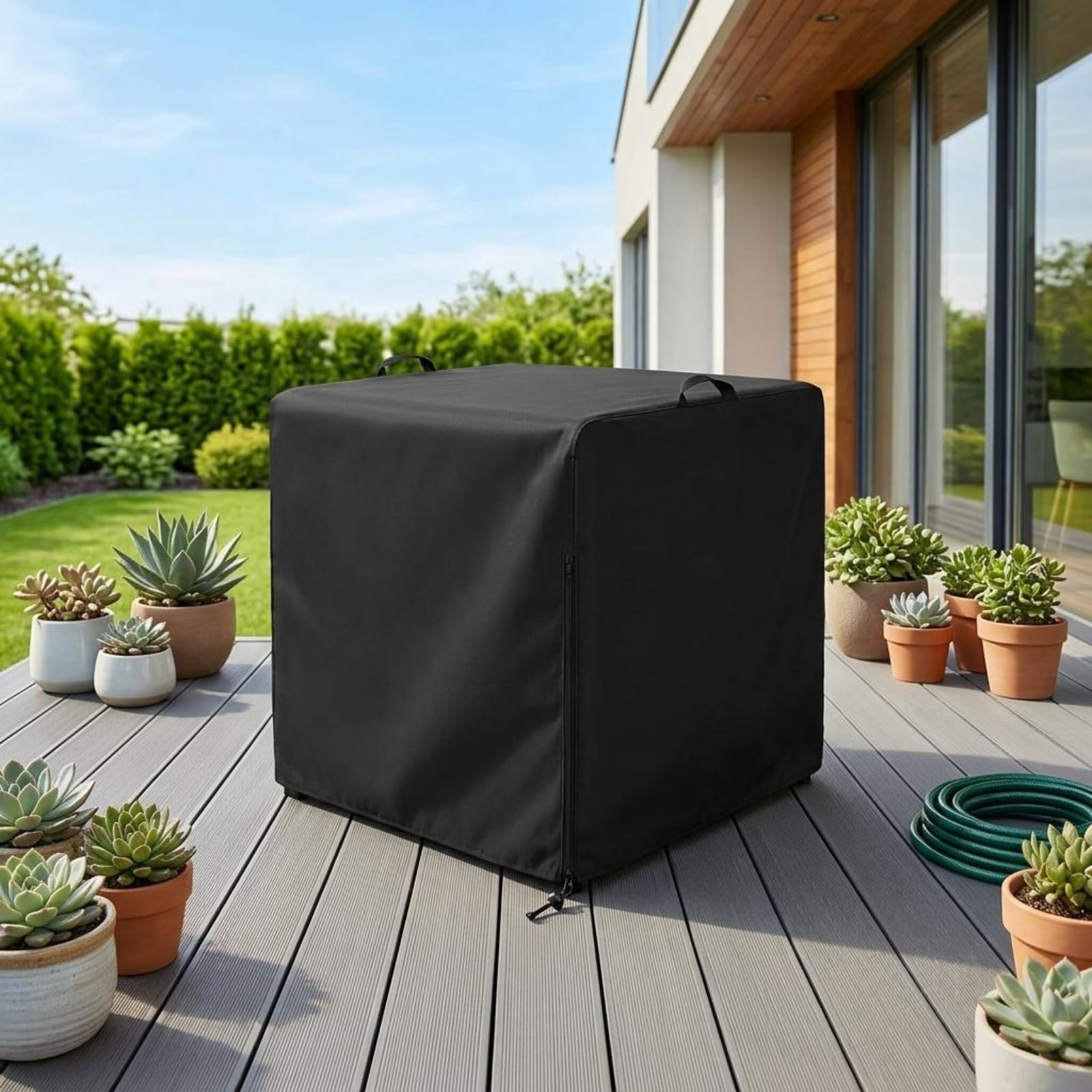 Tapa de Bomba de Piscina Cubierta Resistente al Agua Funda para Bomba de Piscina Cubierta para Colador de Arena Protector de Instalación Poliéster, Negro, Negro, 64cm 61cm 71cm