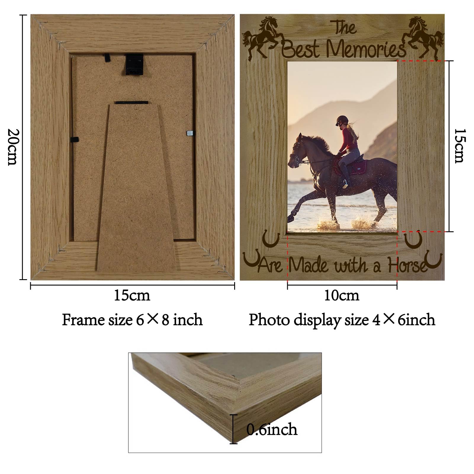 CREATCABIN Engraved Wood Picture Frame Horse Photo Frame Display Pictures 4x6 Wall Mounting Printing Poster Rider Brown Frame Stand for Horse Lovers Gallery Tabletop Desk Decor 6 x 8Inch - Image 2
