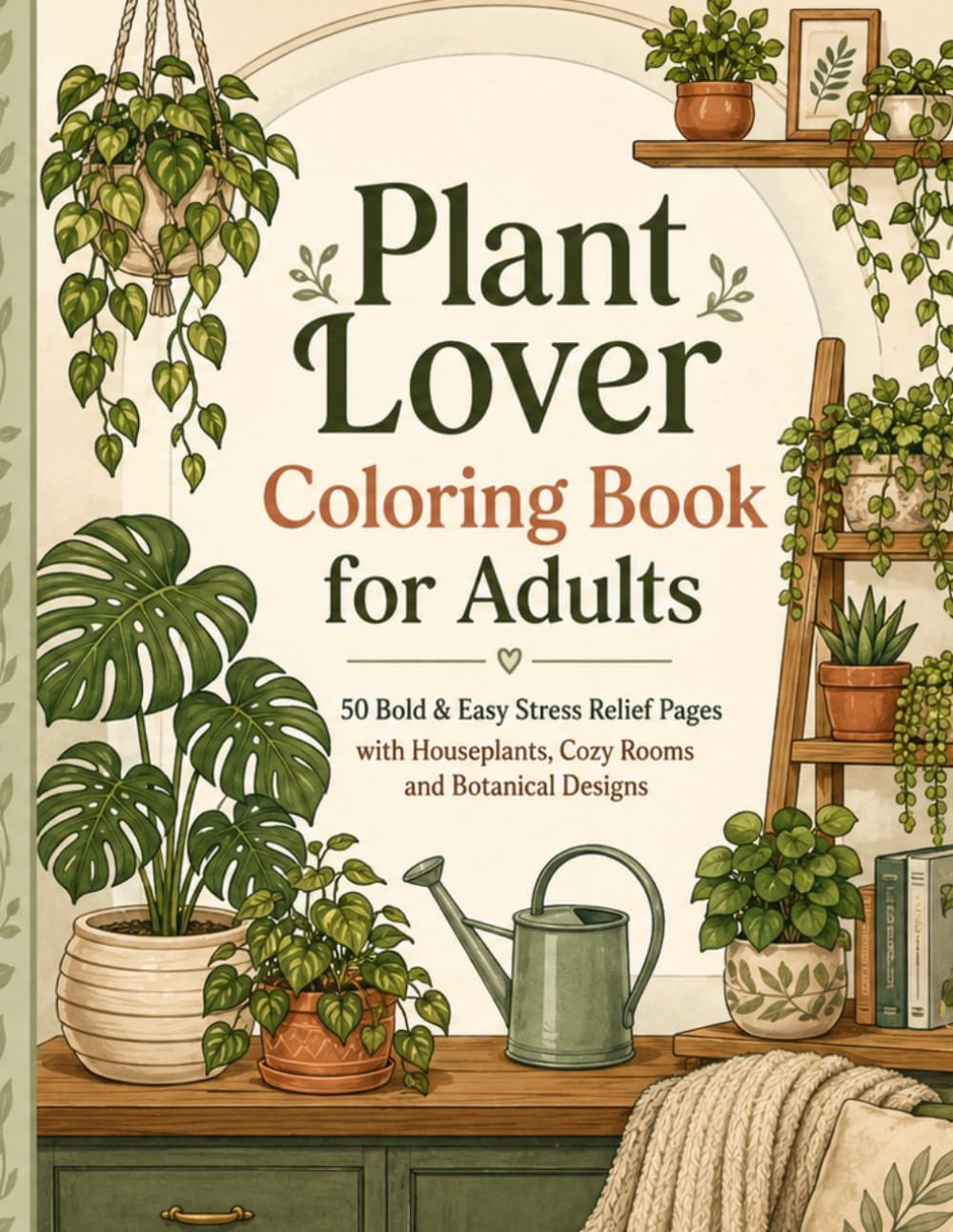Plant Lover Coloring Book for Adults: 50 Bold and Easy Stress Relief Pages with Houseplants, Cozy Rooms and Botanical Designs