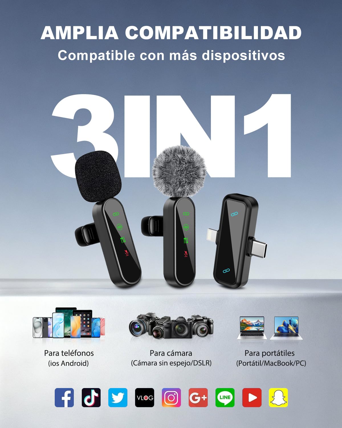 Micrófono lavalier inalámbrico iPad, teléfonos Android, micrófono Mini para grabación de vídeo, TikTok, vlog, Youtube, micrófono con Clip Plug-Play (Paquete de 2)