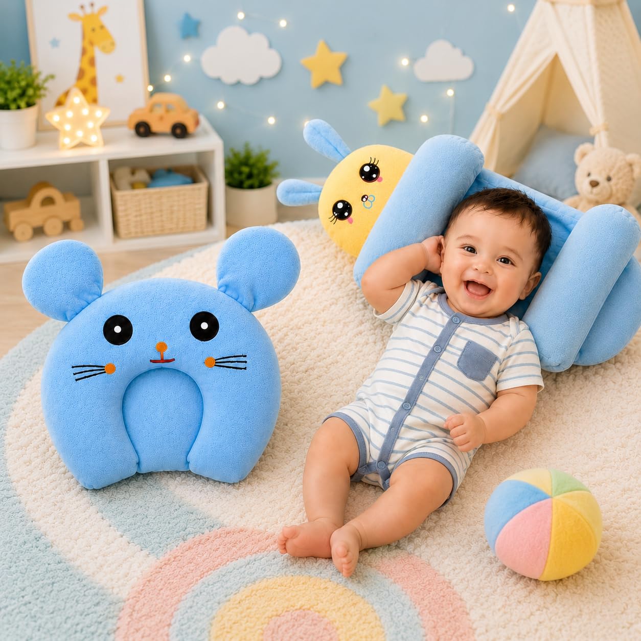 Infant Head Support Pillow for Newborn | Baby Neck Support Pillow Plush Baby Head Protection Cushion for 0-12 Months, Pack of 2-image-34