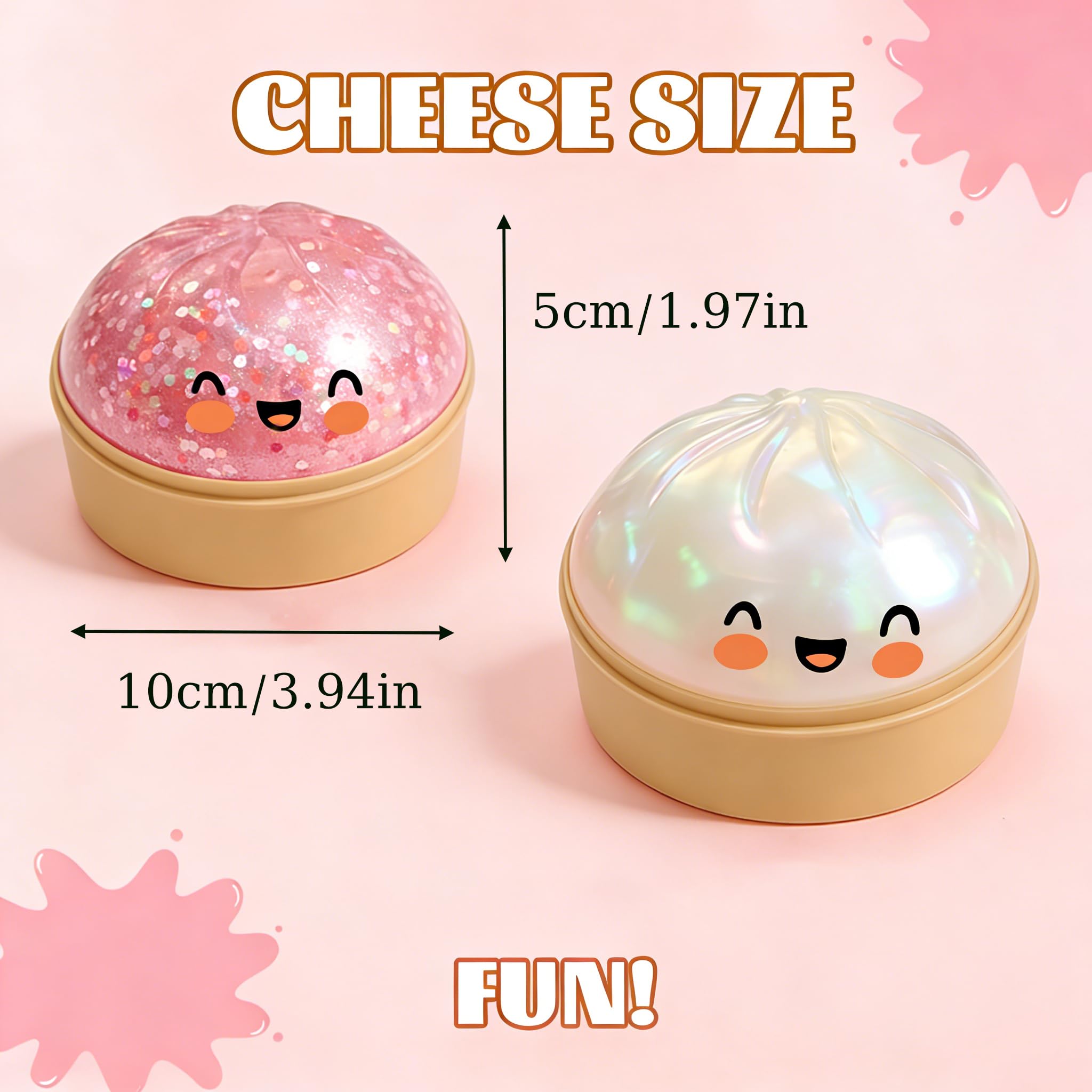 Giant Glitter Dumpling Squishy, Colorful Mystery Stress Dumplings, Cute Soft Calming Unbreakable Figurine Simulation Ball (Pink) - 2
