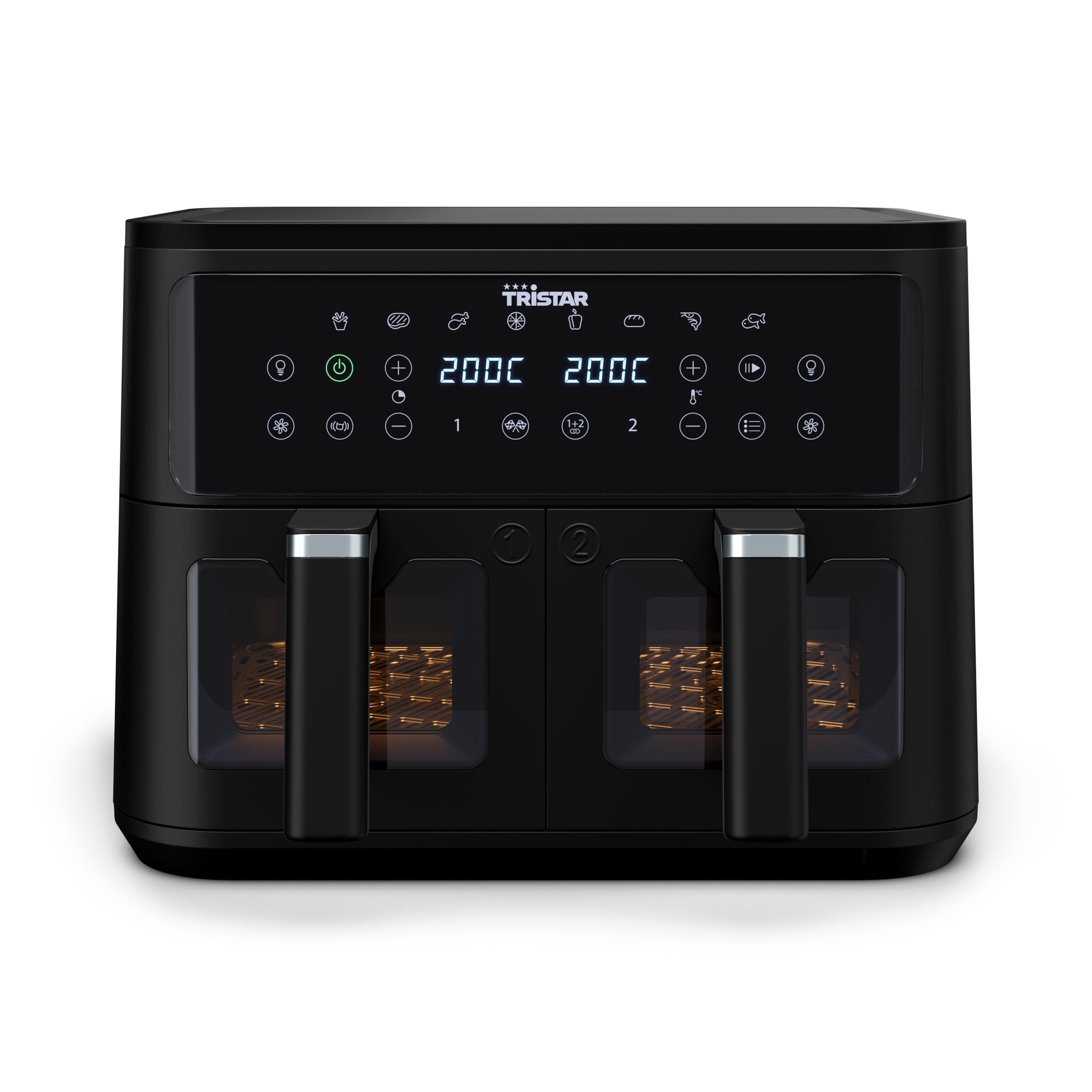 Tristar podwójna frytkownica powietrzna, pojemność 9 l, 10 programów, cyfrowy wyświetlacz, okienka, bez PFAS, zdrowe pieczenie bez oleju, 2500 W, FR-9429