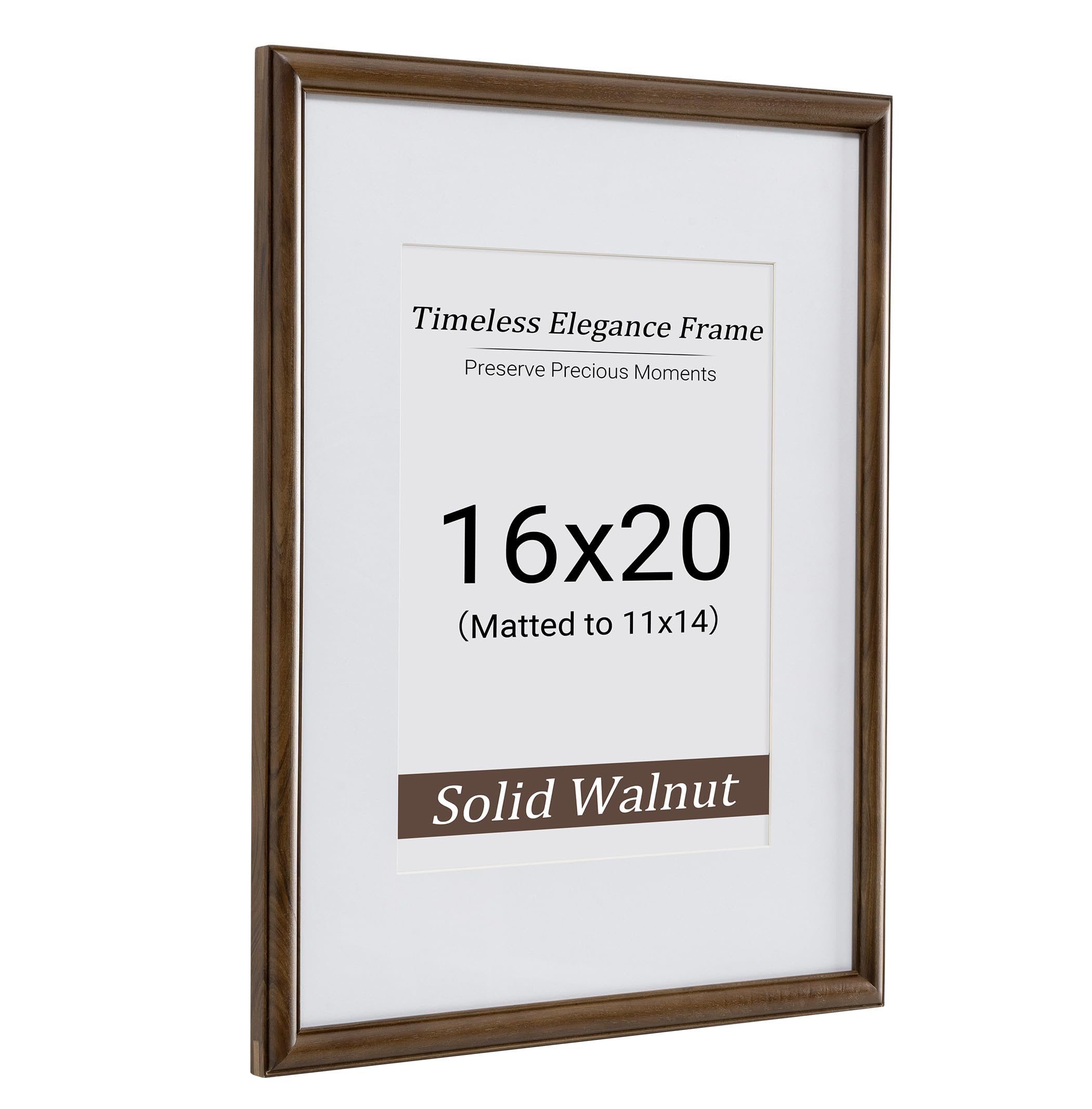 Heimlove 16x20 Picture Frame,16 x 20 Natural Solid Walnut Wood Frame Matted to 11x14 with Tempered Glass,16