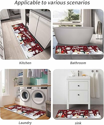 Miniatura 6 de Tapete de baño con diseño de muñeco de nieve a cuadros para bañera, antideslizante, de secado rápido y absorbente, de tierra de diatomeas, para