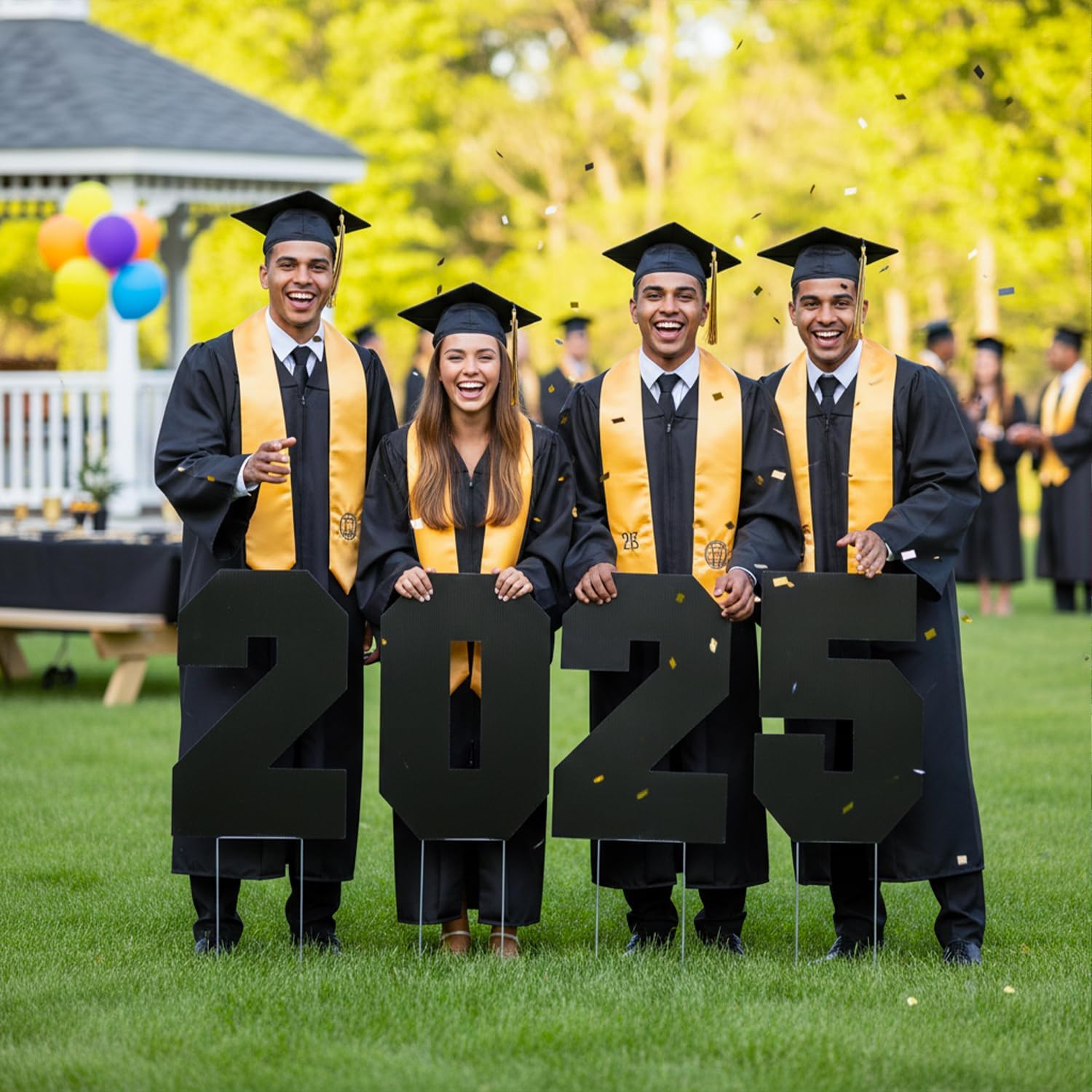 Fun Express 12 1/2" x 25" 2025 Black Plastic Outdoor Yard Signs- 4 Pc.