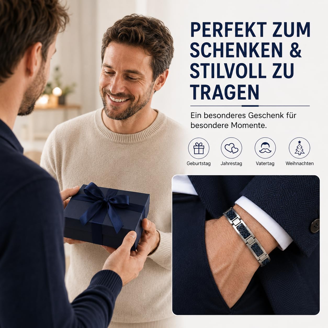 Titan Magnetarmband Herren Carbonfaser, Doppelmagnete