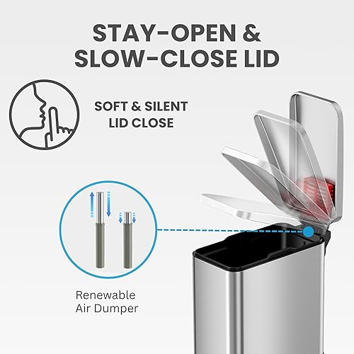 Miniatura 5 de iTouchless SoftStep - Cubo de basura pequeño con pedal delgado de 3 galones, sistema de control de olores AbsorbX, cubo interior extraíble, papelera