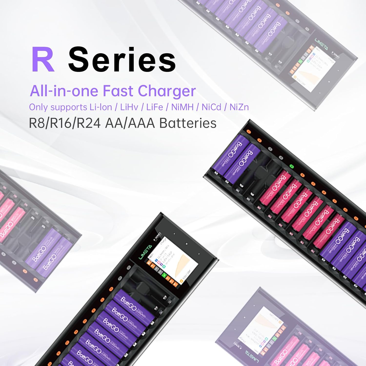 LIMETA AA AAA Battery Charger, 8 Bay Rechargeable AA Batteries Charger, USB Smart Fast Battery Charger with LCD Display, Discharg Function, Over-Charge Protection, for Ni-MH LiHv Ni-Cd Li-ion - Image 2