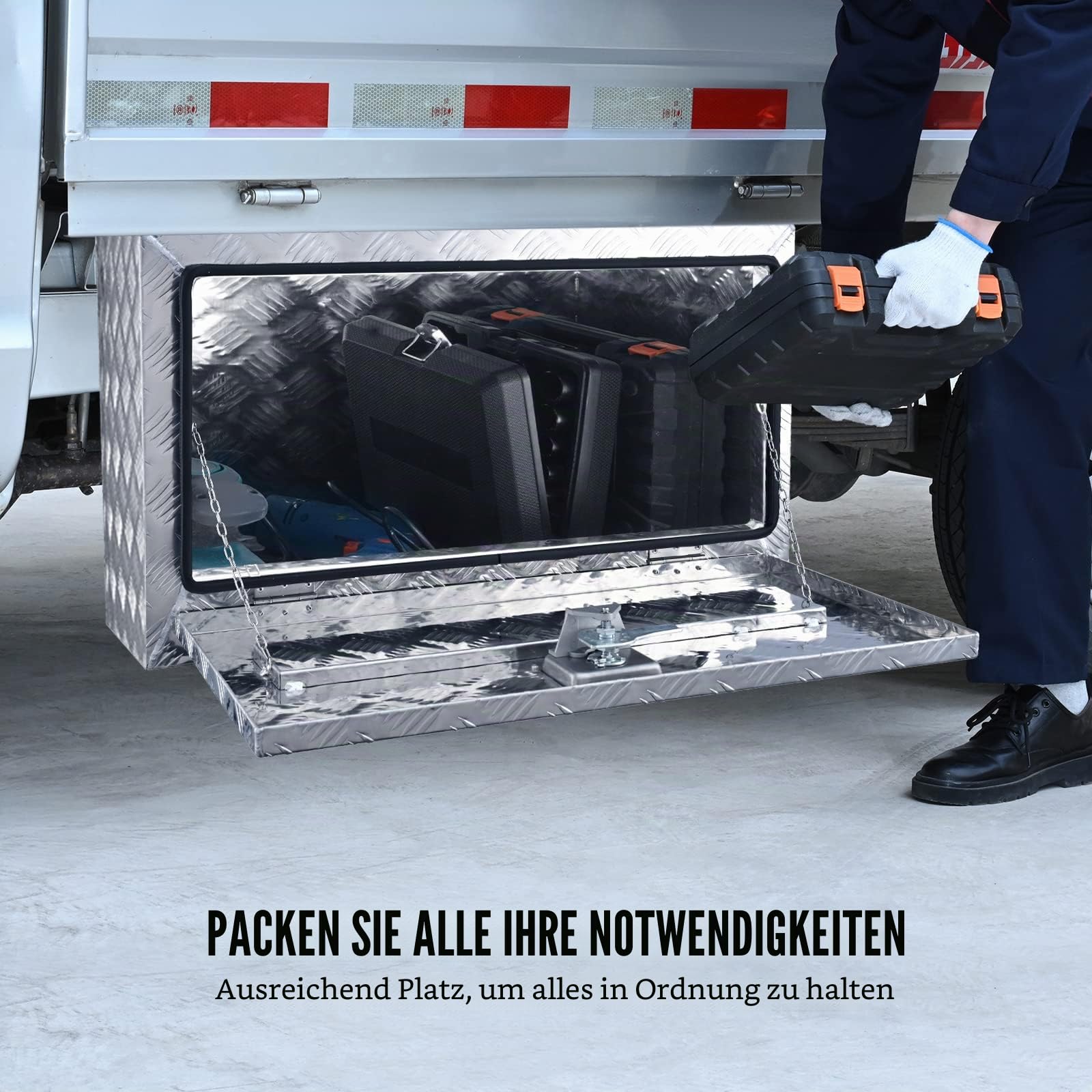 VEVOR Truckbox Werkzeugbox Anhängerbox Werkzeugkasten 760x355x405mm Pickup-Aufbewahrungsbox, Aluminium-Diamantplatten-Werkzeugkasten mit Schloss & Schlüsseln, wasserdichte Anhänger-Aufbewahrungsbox