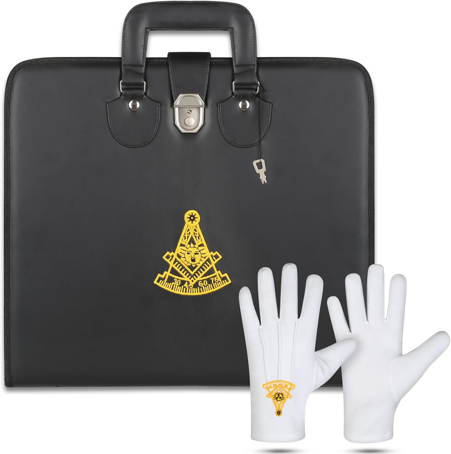 Masonic Embroidered Official Pastmaster Logo Black Pastmaster Soft Apron Case - Blue Lodge MM/WM Provincial Size 16 Inches x 18 Inches With Free Embroidered Cotton Gloves(Premium Regalia)
