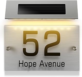 DOITOOL Solar Address Sign, House Numbers Solar Powered, LED Lighted Address Plaque Outdoor LED Illuminated Address Numbers, Solar House Numbers for Outside
