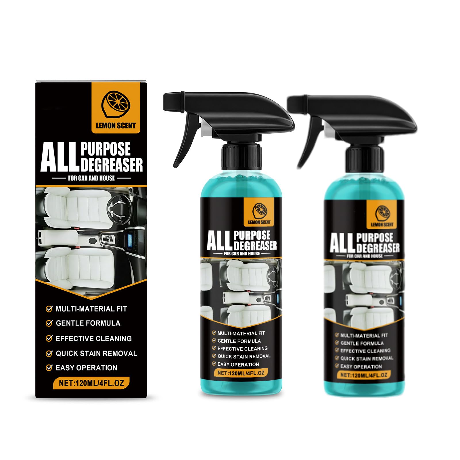 All Purpose Degreaser-All Purpose Cleaner for Car and House Lemon Scent Heavy-Duty Cleaning Spray Quick Stain Removal (2pcs)