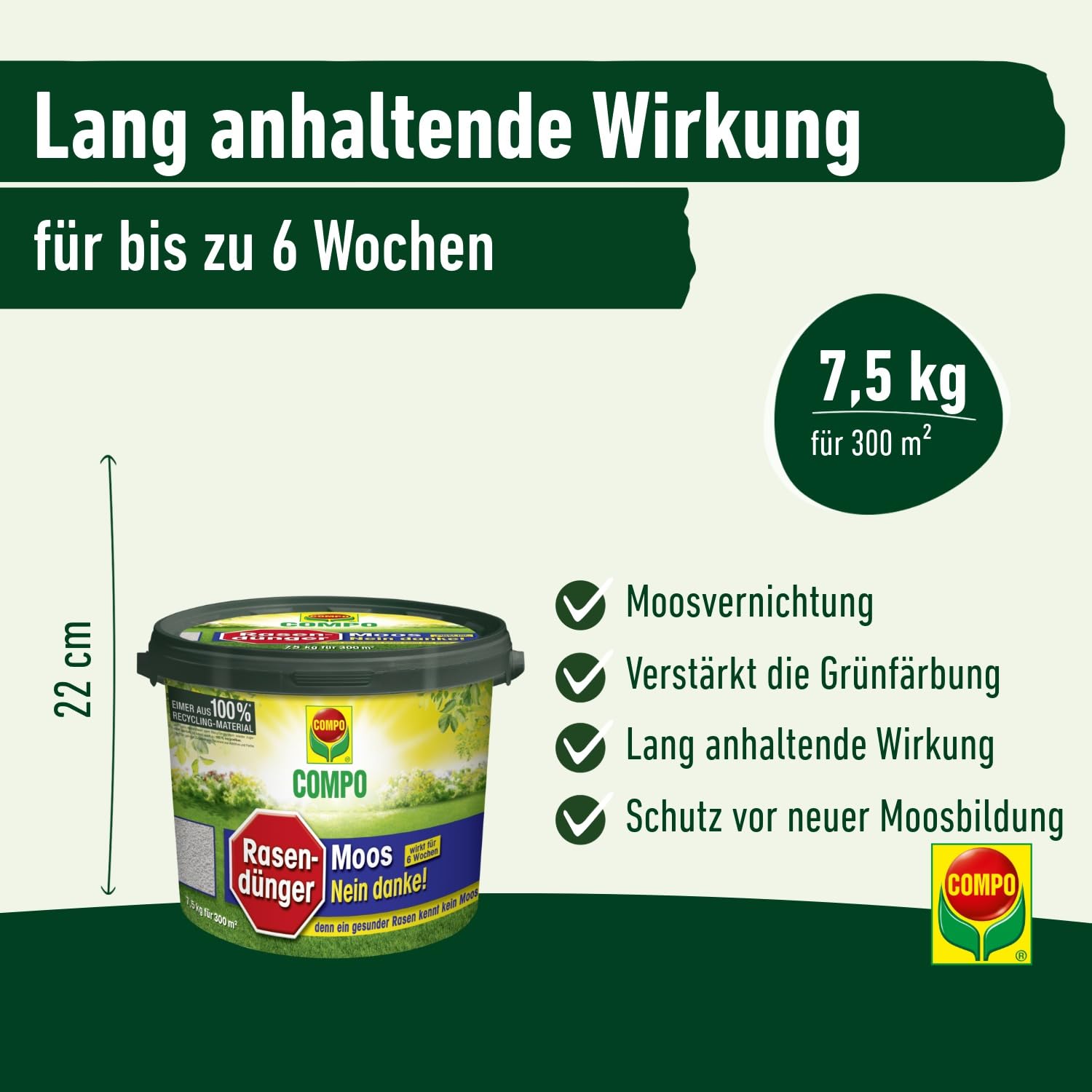 Compo floranid Engrais à Gazon avec Mousse - Non Merci | 7,5 kg pour 300m ²