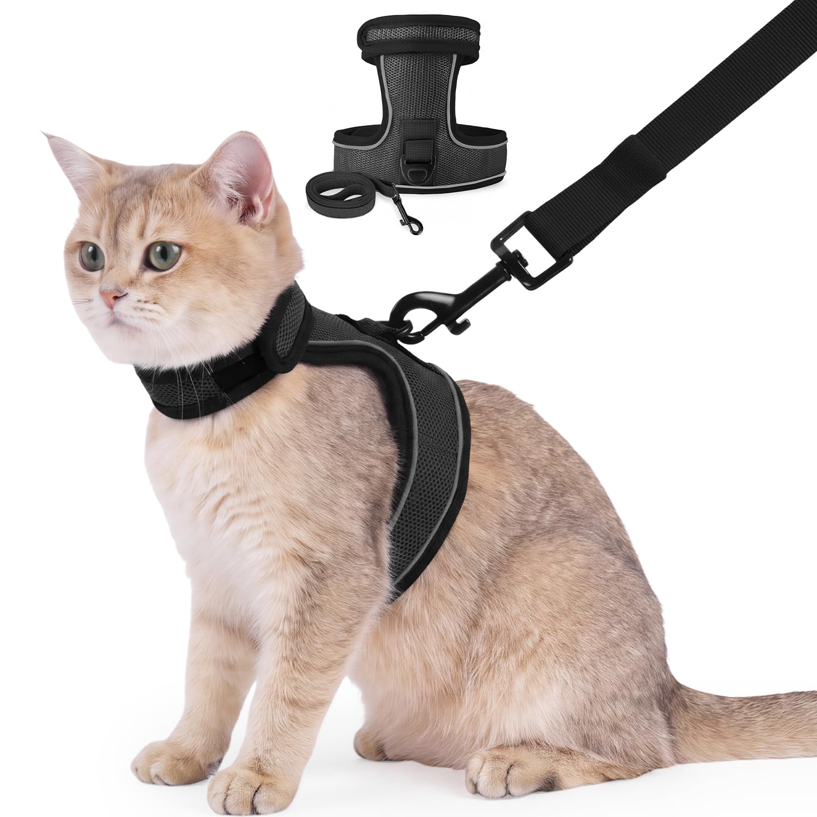 Cat Harness and Lead Set, Adjustable Breathable Mesh Vest for Walking