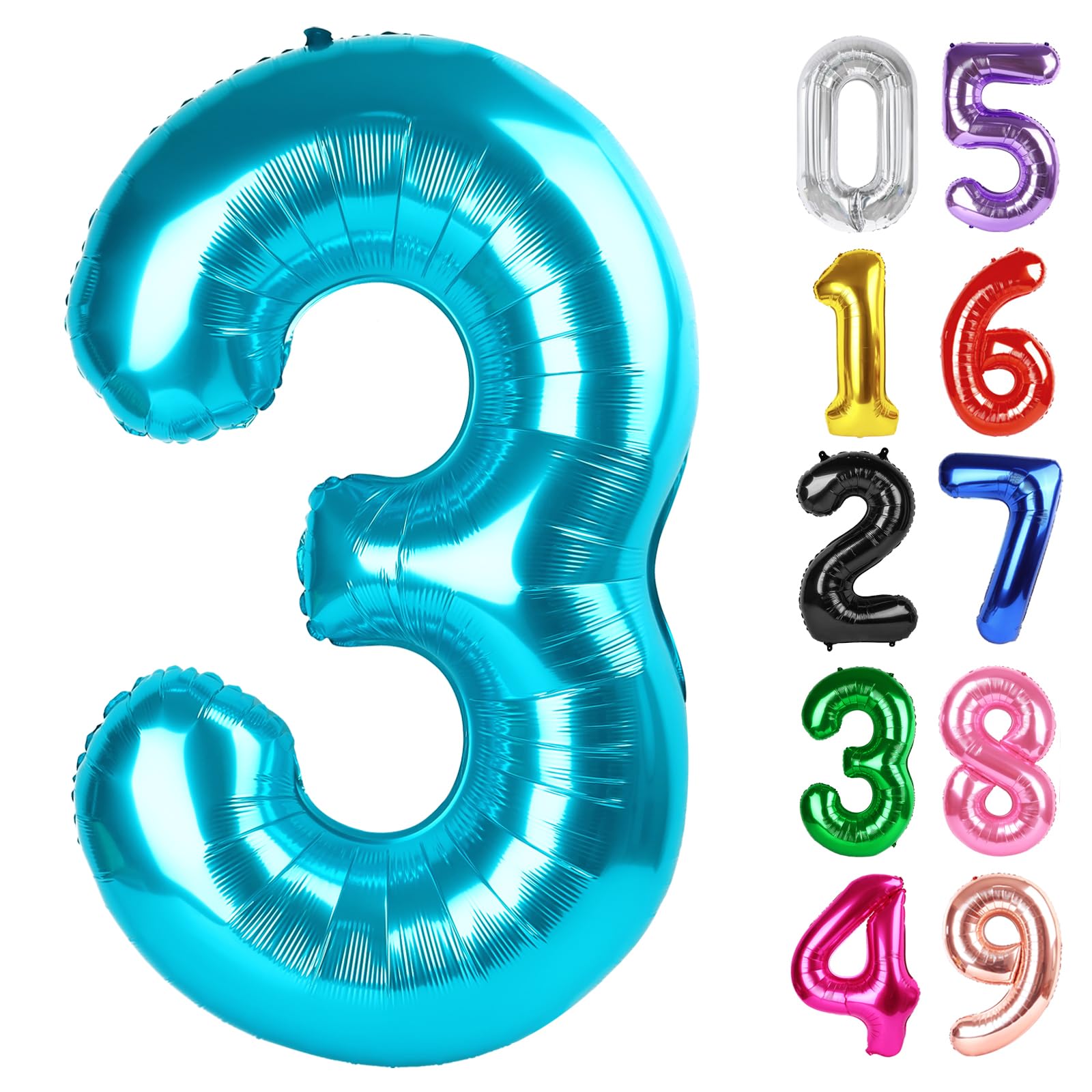 Light Blue Number 3 Balloon 40 Inch, 3rd Birthday Decorations Men Women
