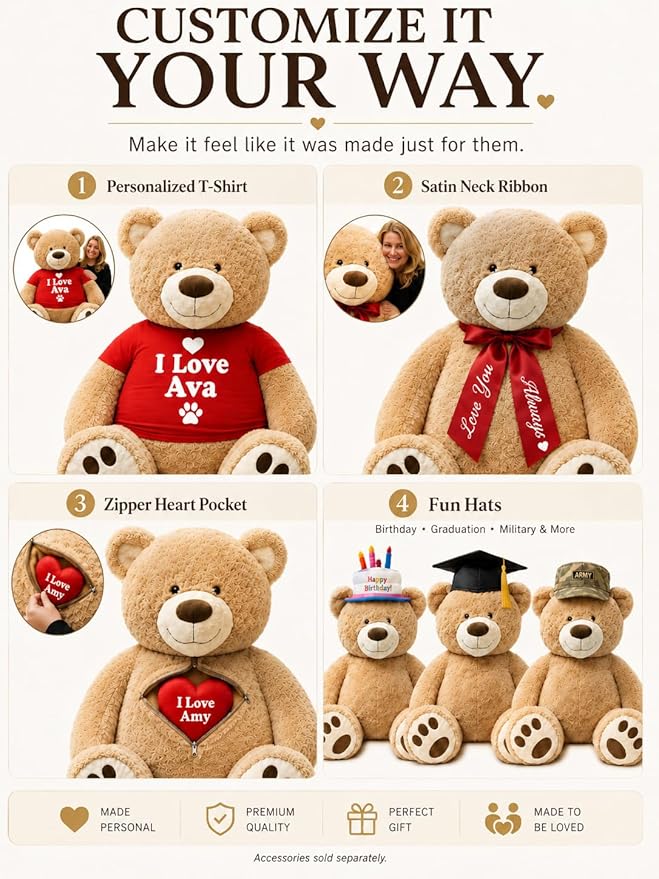 Osito de Peluche Gigante Personalizable de 5 Pies, Hecho a Mano en EE. UU. miniatura 3