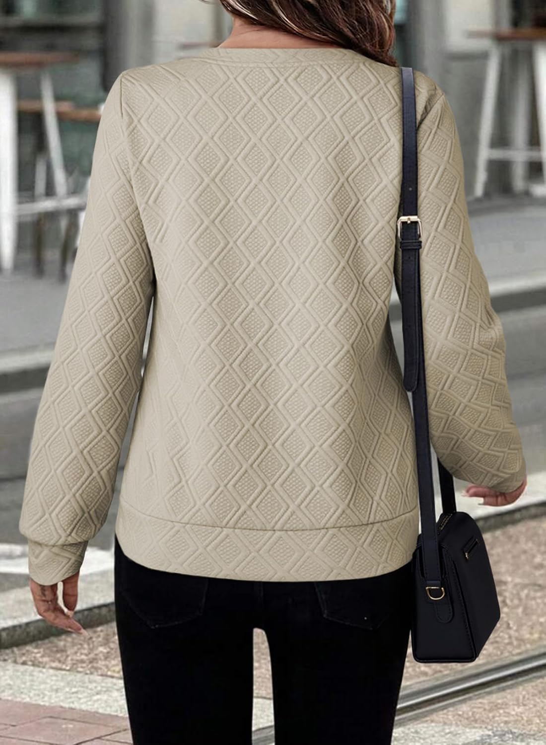 BLENCOT Sweatshirts for Women Crew Neck Long Sleeve Half Zip Quilted Pullover Tops Textured Solid Casual Fashion Fall Tops - Image 2