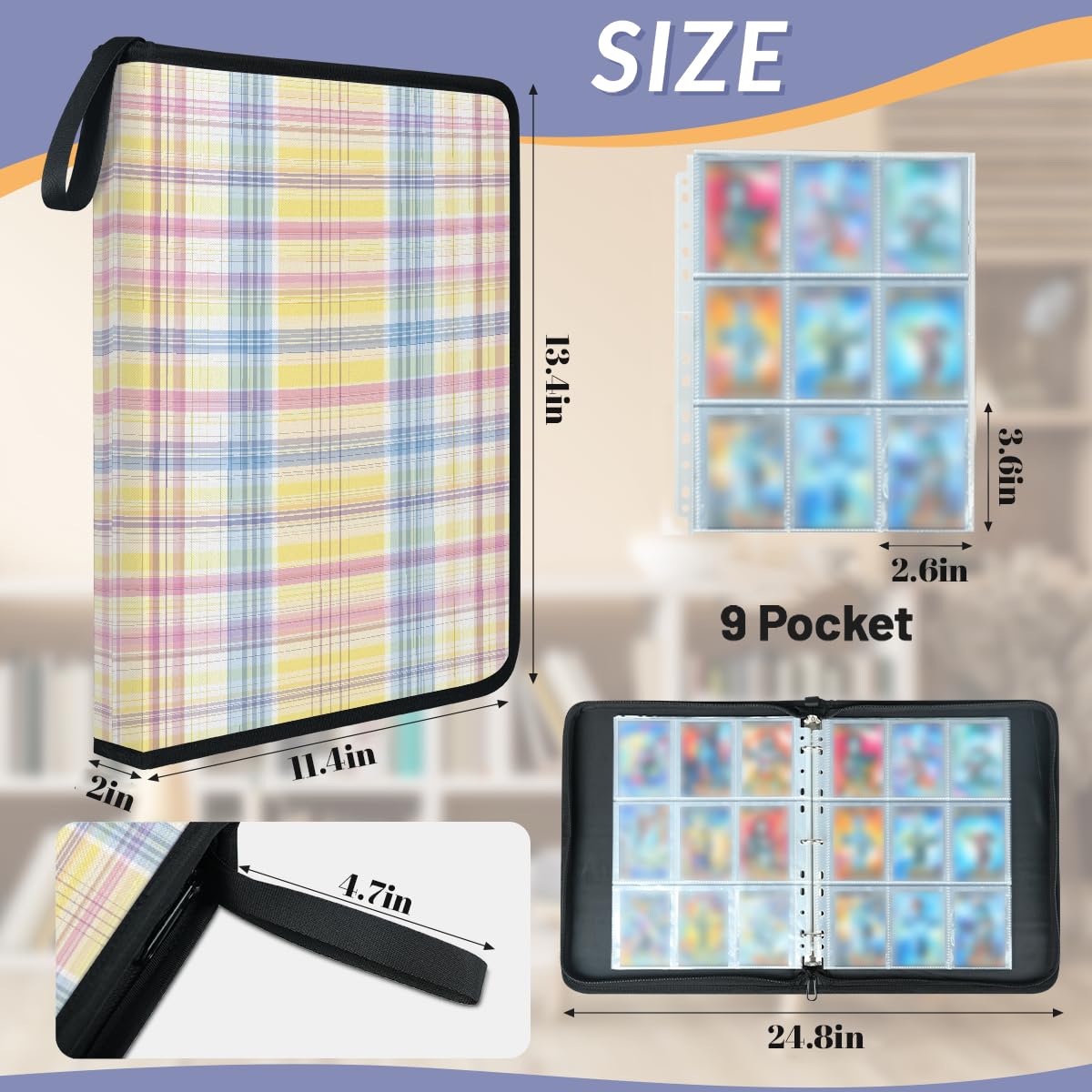 Mexpekil Raccoglitore a 9 tasche con 50 pagine a caricamento laterale, per 900 carte, con cerniera, impermeabile, porta carte