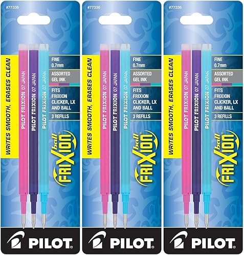 Recambios Pilot para plumas de tinta borrable Frixion, varios colores, paquete de 9 unidades (77336)