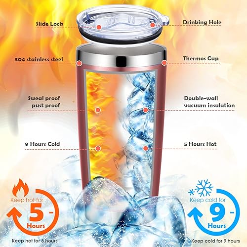 Miniatura 9 de Mifoci Juego de 6 vasos de viaje aislados de acero inoxidable de 20 onzas con tapa, cepillo para pajilla, regalos de agradecimiento para empleados,