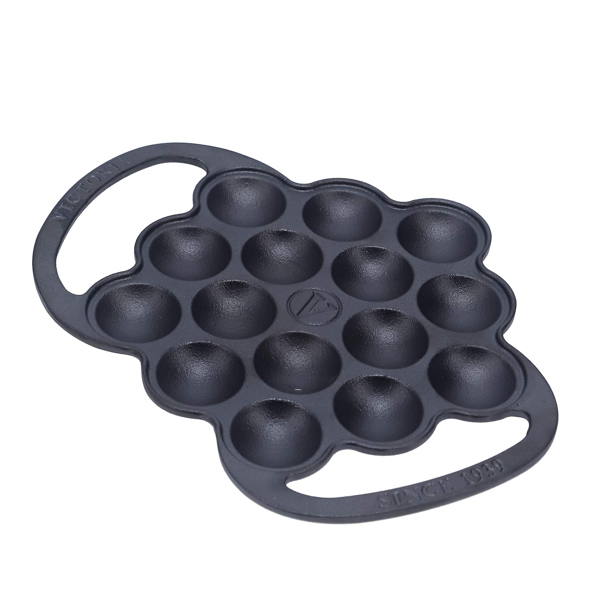 Victoria Premium Dutch Mini Pancake Balls Maker – Cast Iron Griddle for Takoyaki, Poffertjes, Kanom Krok & More, Lightweight with Ergonomic Handles, Uniform Heat Distribution