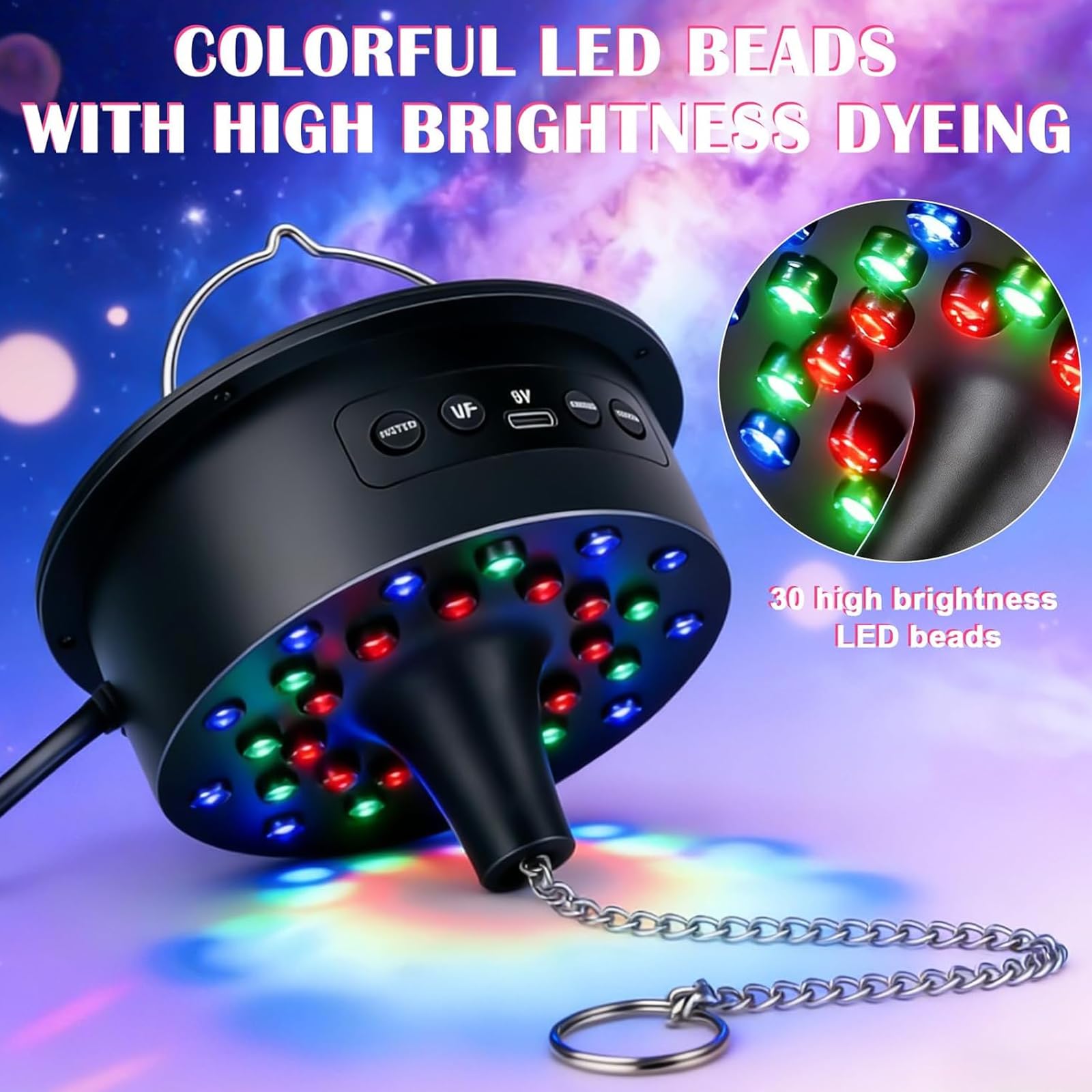 Sfera da discoteca, motore a 30 LED RGB con telecomando, velocità di rotazione regolabile 0-15 giri/min, motore rotativo a LED, motore rotante, sfera a specchio, motore silenzioso per sfere di specchi