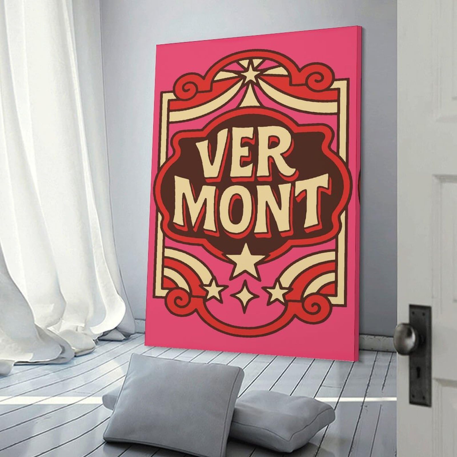 Junmoney Vermont Retro Style Text Art Canvas Wall Picture 08x12inch(20x30cm), for Study, Office Or Focused Interiors, Home Office Artwork with Decorative Appeal