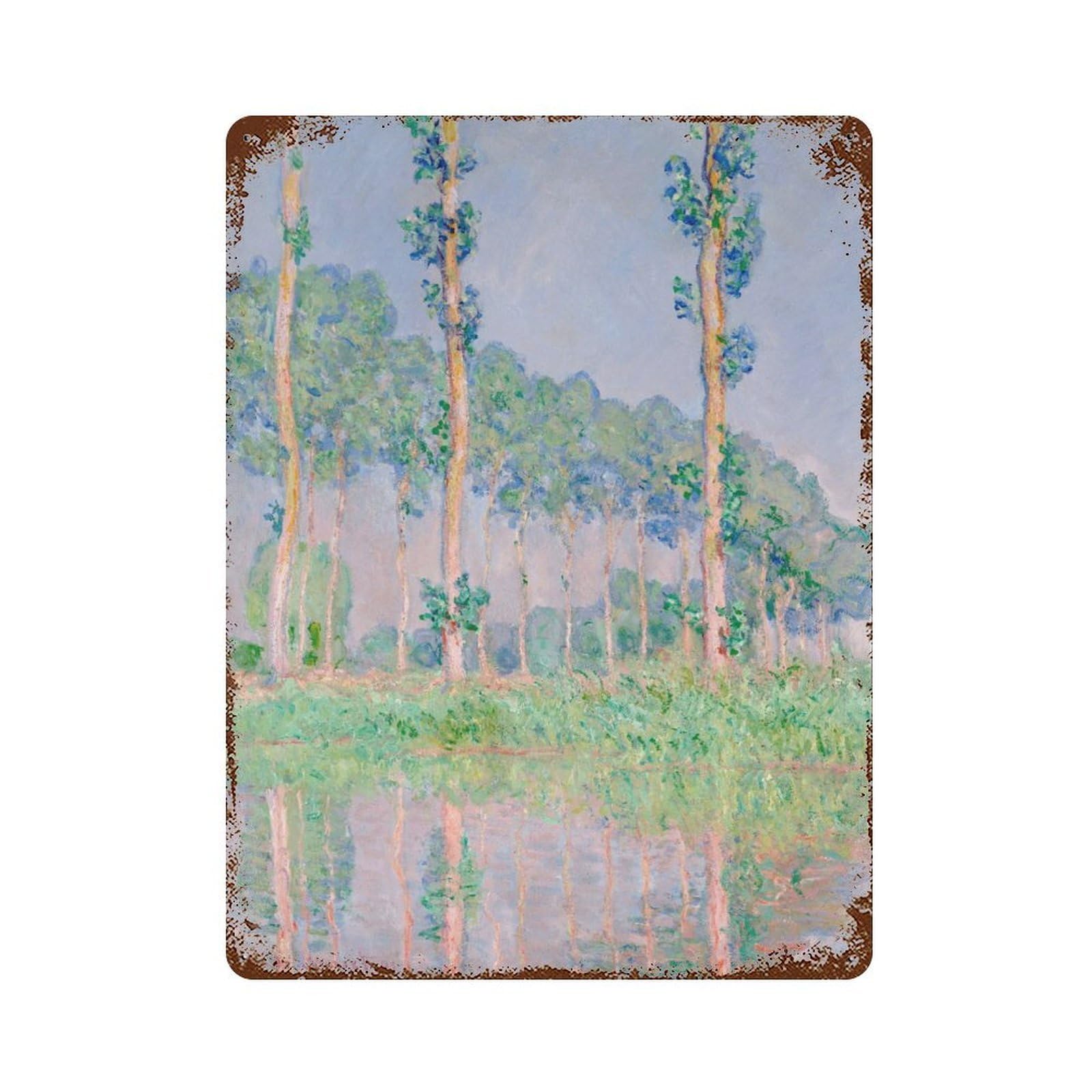Distressed Metal Wall Sign with Claude Monets Poplars Design 15.7"x11.8", for Living Room, Hallway And Home Decor, Vintage Wall Decor