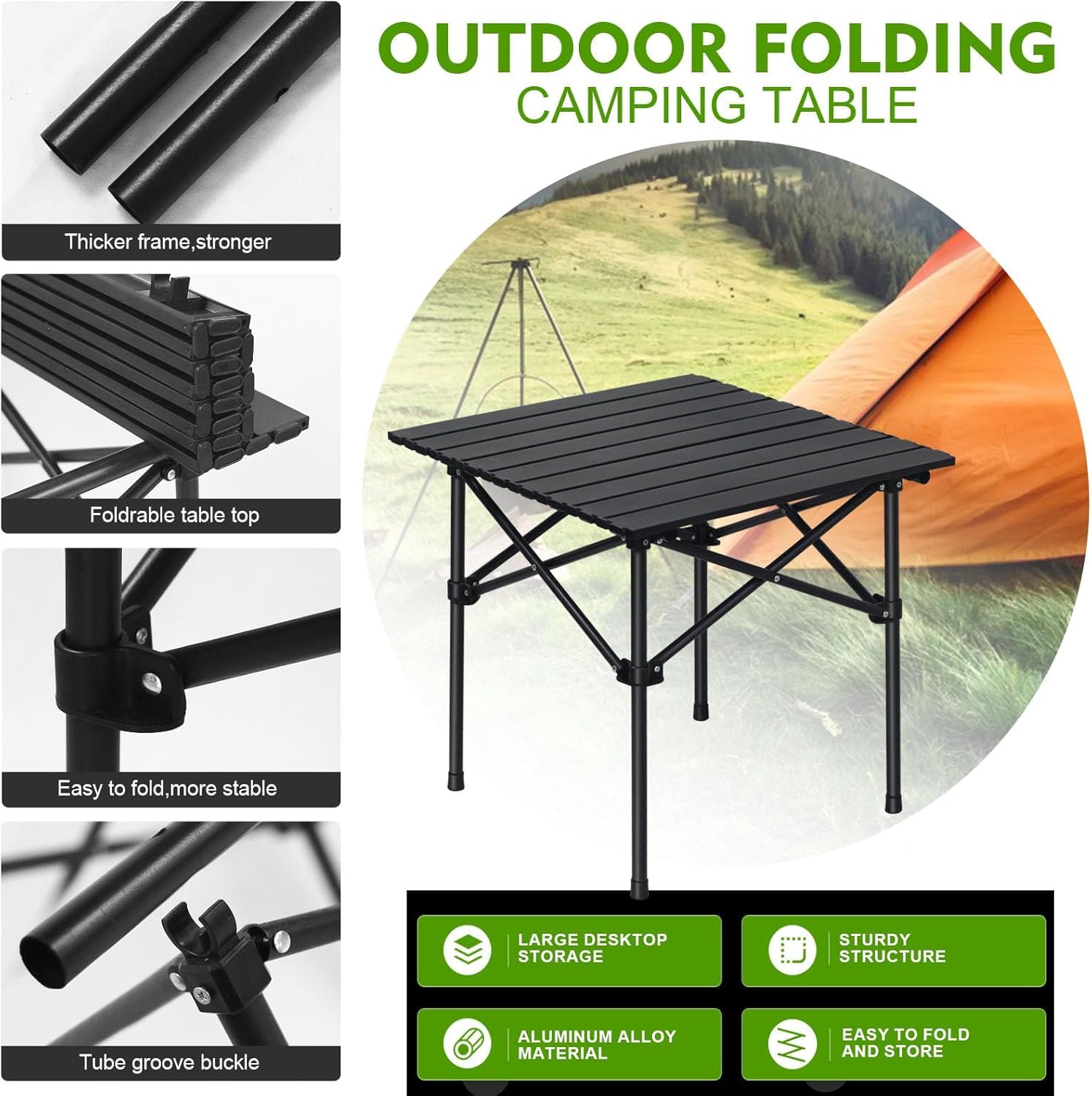 Jawsons Lightweight Outdoor Camping Folding Table with Aluminum Top | Portable Foldable Picnic, Beach, Hiking, Fishing Table with Carry Bag | Compact & Easy to Carry (Camping Table 53×51×50 cm) 3