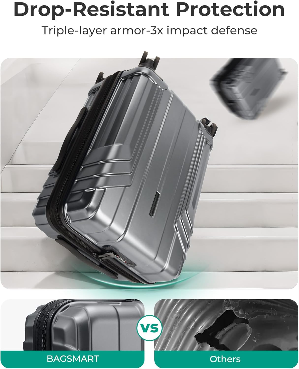 BAGSMART Expandable Carry On Luggage 22x14x9 Airline Approved, 1OO% PC Lightweight Hard Shell Suitcase, 20 Inch Travel Luggage with Spinner Wheels, Waterproof Rolling Suitcase, Gray… - Image 6