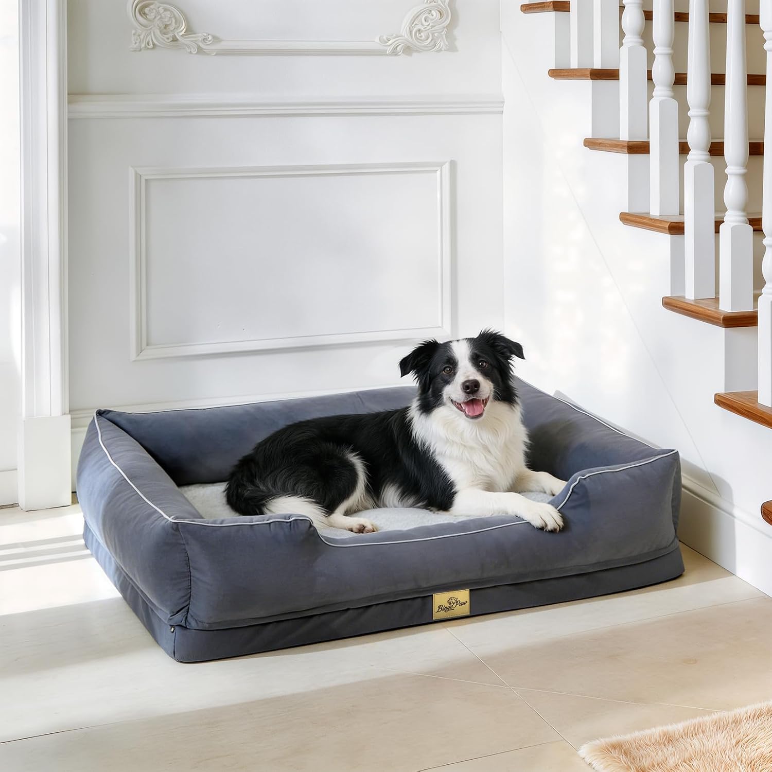 Cuccia per Cani Interno Taglia Grande 105x75,5x21cm Ortopedico Sfoderabile | Cuscino Cane Ben Imbottito Lavabile Letto per Cani con Lati Rialzati, Grigio