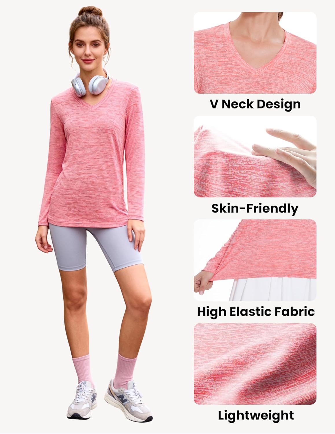 4-7 Pack Long Sleeve Shirts for Women,Moisture Wicking Shirts Long Sleeve Workout Tops for Women V Neck Hiking T-Shirts - Image 5