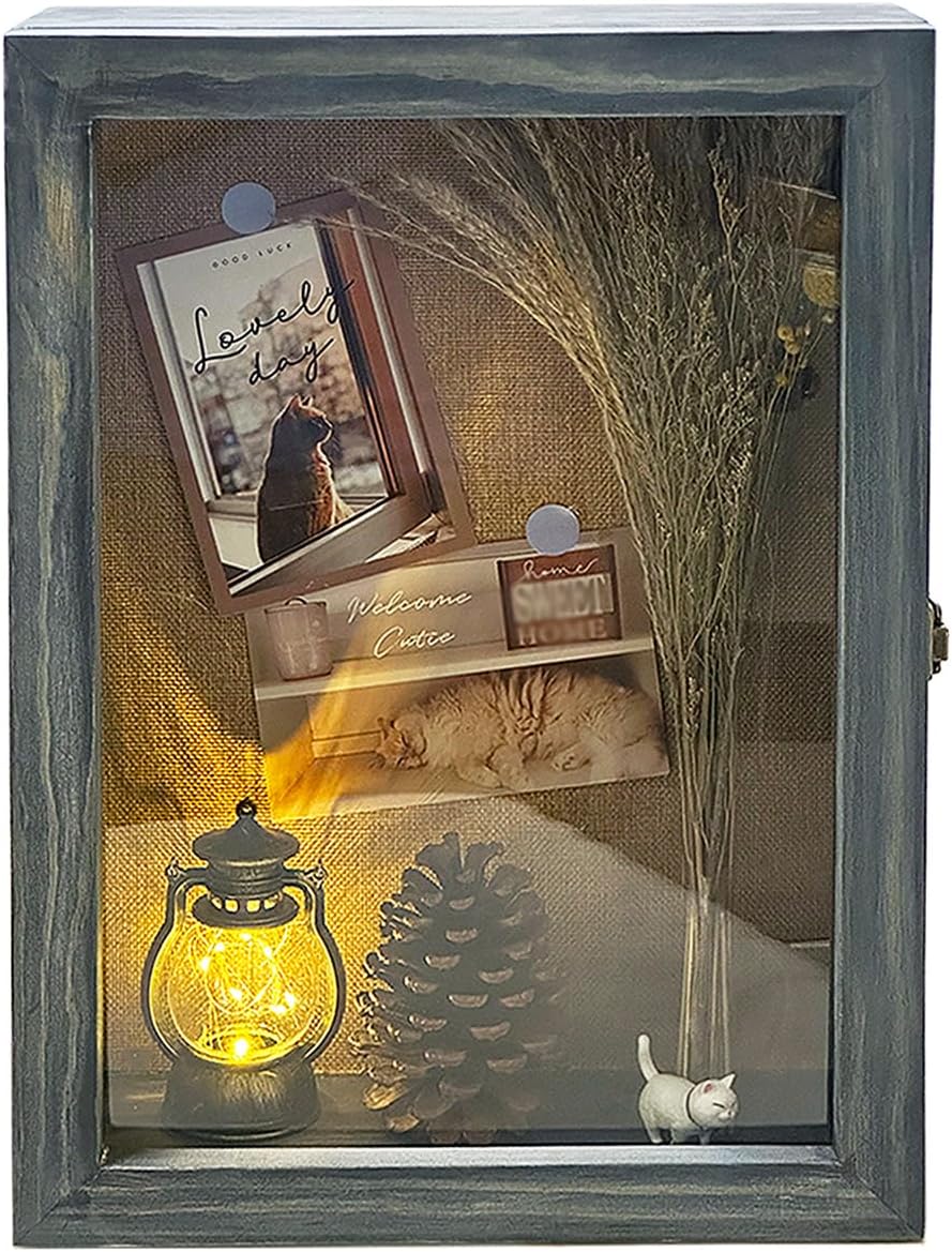 11x16 Extra Deep Shadow Box Wooden Frame Wall Mounted Display Cases with Lock for Flowers Bridal Bouquet Pictures Photos Medals and Keepsake for displaying Marriage Mementos (Gray)