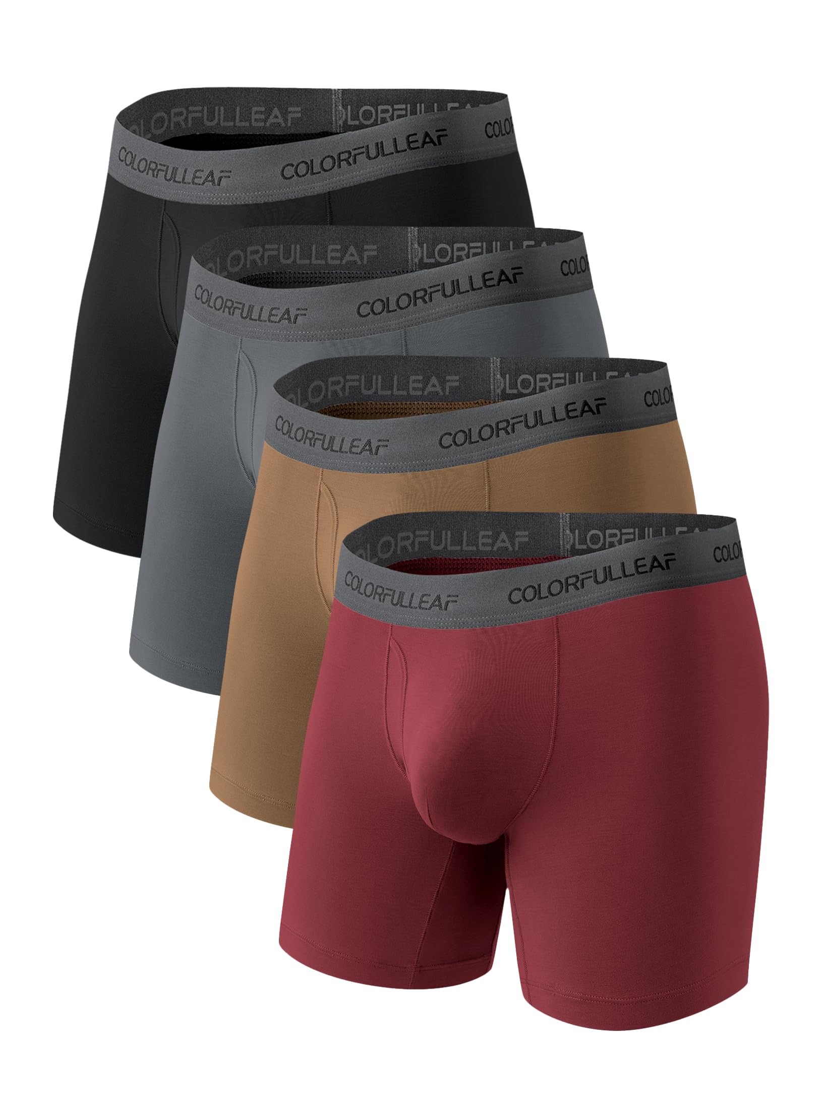 COLORFULLEAF Men's Underwear Breathable Bamboo Rayon Boxer Briefs Lightweight Open Fly Underwear Multipack