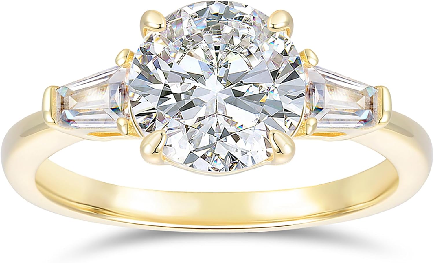 14K White Gold Round Cut Engagement Ring 2CT Round Cut Moissanite Rings 2 Carat 3 Stone Moissanite Engagement Ring for Women
