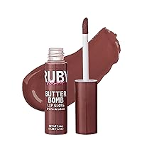 Vista 25 de Ruby Kisses Brillo de labios Butter Bomb Gloss, brillo de labios no pegajoso, vitamina E, tono natural desnudo, maquillaje de labios - 7.8mL