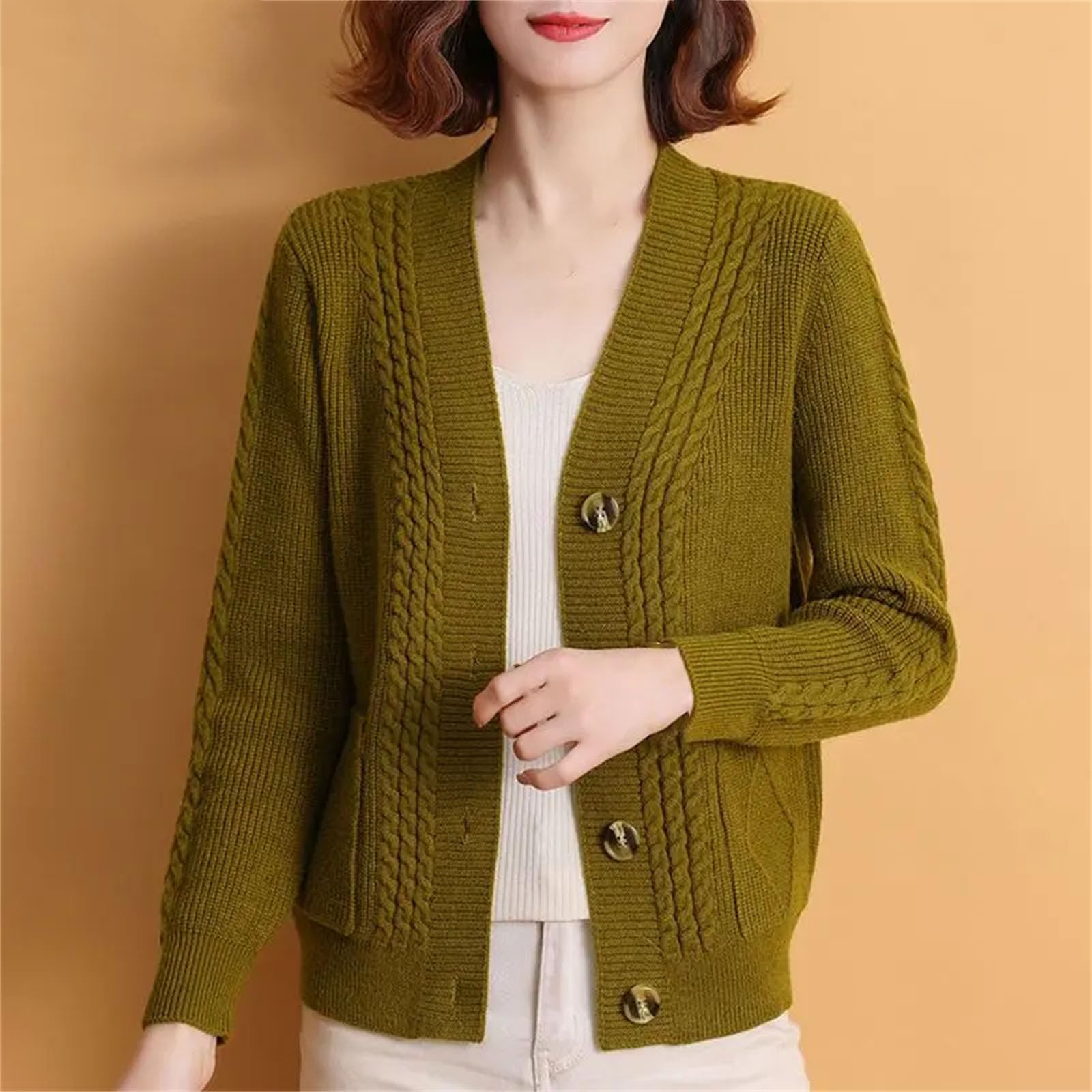 Cárdigan de punto para mujer, casual, manga larga, parte delantera abierta, con botones, a la moda, ropa de abrigo