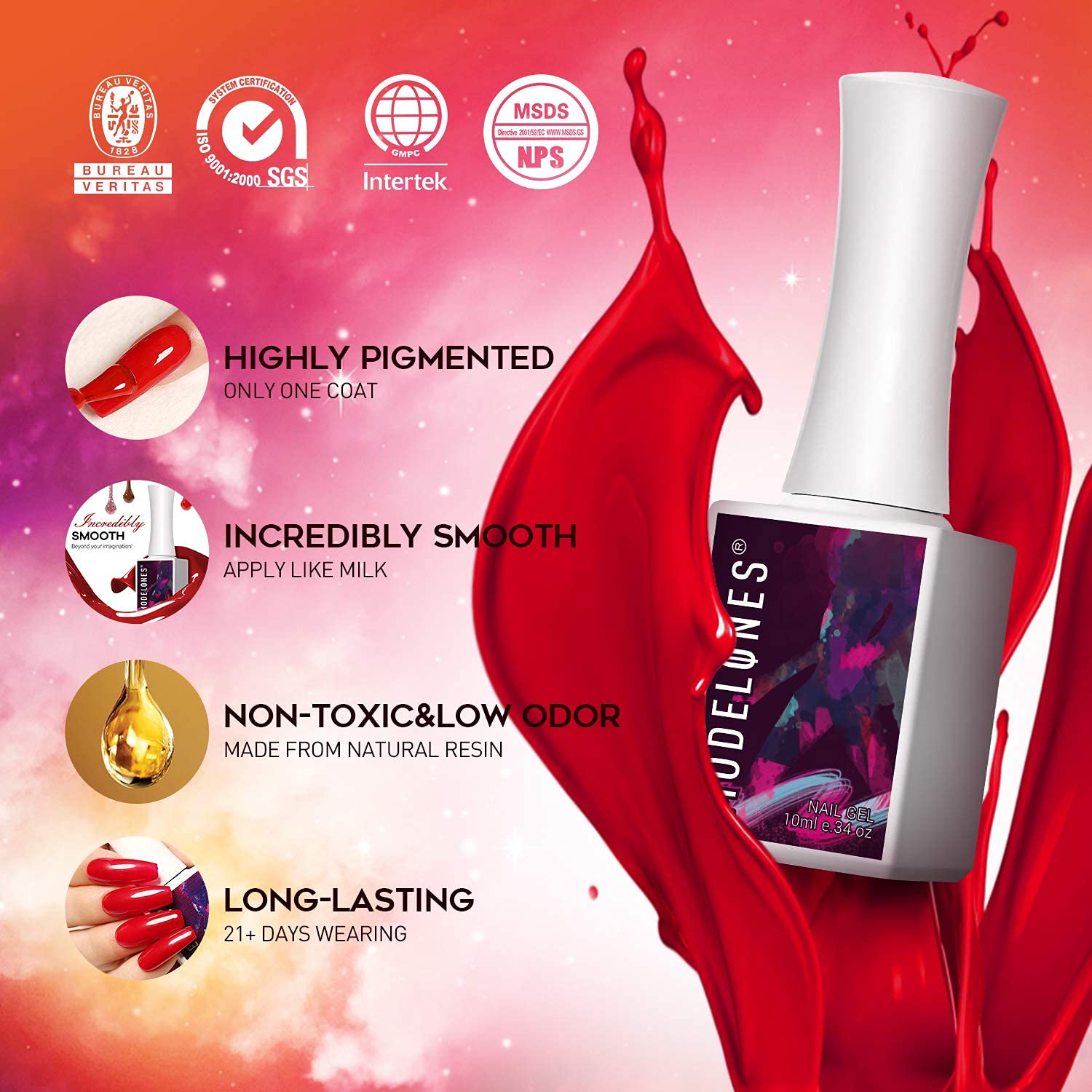 modelones Gel Nail Polish Kit, 36 Pcs Red Nude Black Glitter Gel Polish Set, 10ML Gel Nail Kit Collection for Nail Art Salon